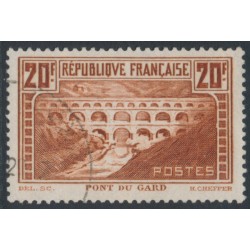 FRANCE - 1929 20Fr red-brown Pont du Gard (type IIB), perf. 13:13, used – Michel # 242C