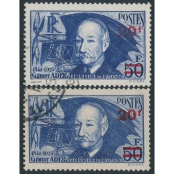 FRANCE - 1940 20Fr on 50Fr blue Clément Ader, both papers, used – Michel # 495a+495b