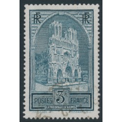 FRANCE - 1931 3Fr blue-grey Reims Cathedral, type III, used – Michel # 256IV