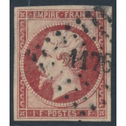 FRANCE - 1853 1Fr carmine Napoléon, imperforate, used – Michel # 17a