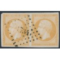 FRANCE - 1853 10c brown Napoléon, type I, imperforate pair, used – Michel # 12Ic