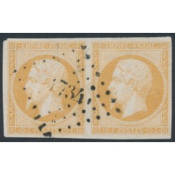 FRANCE - 1853 10c brown Napoléon, type I, imperforate pair, used – Michel # 12Ic