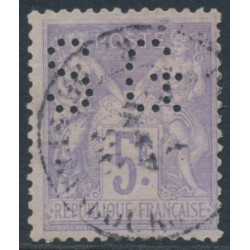 FRANCE - 1877 5Fr violet Peace & Commerce, private perfin, used – Michel # 76