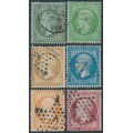 FRANCE - 1862 1c to 80c Napoléon set of 6, without laurels, used – Michel # 18-23