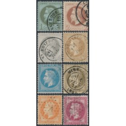 FRANCE - 1862 1c to 80c Napoléon set of 8, with laurels, used – Michel # 24-31