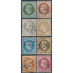 FRANCE - 1862 1c to 80c Napoléon set of 8, with laurels, used – Michel # 24-31