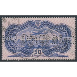 FRANCE - 1936 50Fr blue/red ‘Banknote’ airmail, private perfin, used – Michel # 321