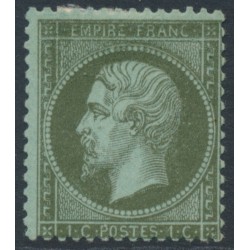 FRANCE - 1862 1c green-olive on blue Napoléon, perf. 14:13½, MH – Michel # 18a
