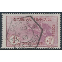 FRANCE - 1917 1Fr+1Fr carmine/rose War Orphans Charity, used – Michel # 134