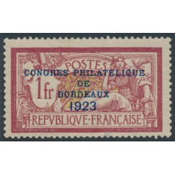 FRANCE - 1923 1Fr Merson overprinted Bordeaux 1923, MH – Michel # 152