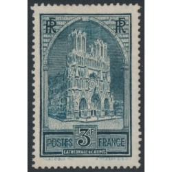 FRANCE - 1930 3Fr blue-grey Reims Cathedral, type I, MH – Michel # 256I