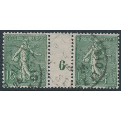 FRANCE - 1916 15c green Semeuse, millésime pair, used – Michel # 109x