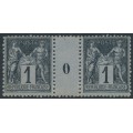 FRANCE - 1877 1c black on blue Peace & Commerce, millésime pair, MNH – Michel # 68
