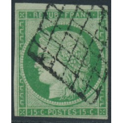 FRANCE - 1850 15c green Cérès, imperforate, used – Michel # 2a FRANCE - 1850 15c green Cérès, imperforate, used – Michel # 2a