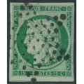 FRANCE - 1850 15c deep green Cérès, imperforate, used – Michel # 2b FRANCE - 1850 15c deep green Cérès, imperforate, used – Michel # 2b