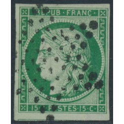 FRANCE - 1850 15c deep green Cérès, imperforate, used – Michel # 2b FRANCE - 1850 15c deep green Cérès, imperforate, used – Michel # 2b