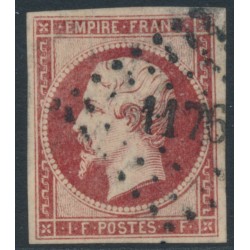 FRANCE - 1853 1Fr carmine Napoléon, imperforate, used – Michel # 17a