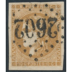 FRANCE - 1870 10c yellow-brown Cérès (Bordeaux printing), imperforate, used – Michel # 40a FRANCE - 1870 10c yellow-brown Cérès (Bordeaux printing), imperforate, used – Michel # 40a