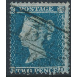 GREAT BRITAIN - 1855 2d blue QV, perf. 14, plate 5, check letters FD, used – SG # 34