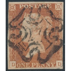 GREAT BRITAIN - 1841 1d red-brown QV, plate 21, check letters DD, used – SG # 8