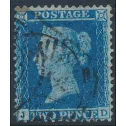 GREAT BRITAIN - 1855 2d blue QV, perf. 14, plate 5, check letters JD, used – SG # 34