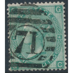 GREAT BRITAIN - 1865 1/- green QV, Emblems watermark, plate 4, used – SG # 101 GREAT BRITAIN - 1865 1/- green QV, Emblems watermark, plate 4, used – SG # 101