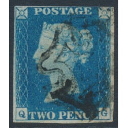 GREAT BRITAIN - 1840 2d blue QV, plate 2, check letters QG, used – SG # 5 (DS8) GREAT BRITAIN - 1840 2d blue QV, plate 2, check letters QG, used – SG # 5 (DS8)