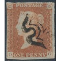GREAT BRITAIN - 1842 1d red-brown QV, plate 25, check letters OG, used – SG # 8