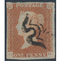 GREAT BRITAIN - 1842 1d red-brown QV, plate 25, check letters OG, used – SG # 8