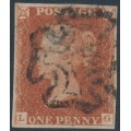 GREAT BRITAIN - 1842 1d red-brown QV, plate 28, check letters LG, used – SG # 8