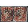 GREAT BRITAIN - 1845 1d red-brown QV, plate 60, IK+IL pair, used – SG # 8