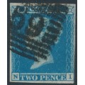 GREAT BRITAIN - 1849 2d blue QV, imperf., plate 4, check letters NI, used – SG # 14