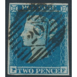 GREAT BRITAIN - 1849 2d blue QV, imperf., plate 4, check letters PF, used – SG # 14