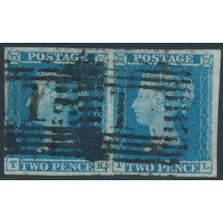 GREAT BRITAIN - 1849 2d blue QV, imperf., plate 4, TK+TL pair, used – SG # 14
