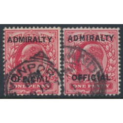 GREAT BRITAIN - 1903 1d scarlet KEVII o/p ADMIRALTY OFFICE, used – SG # O102+O108