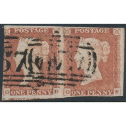 GREAT BRITAIN - 1846 1d red-brown QV, plate 66, OD+OE pair, used – SG # 8
