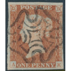 GREAT BRITAIN - 1841 1d red-brown QV, plate 21, check letters AK, used – SG # 8