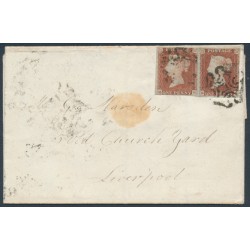 GREAT BRITAIN - 1841 1d red-brown QV x 2, plate 9, check letters MK+ML, on cover – SG # 7