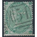 GREAT BRITAIN - 1862 1/- green QV, Emblems watermark, plate 1, used – SG # 90