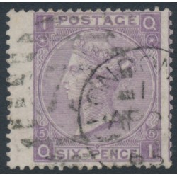 GREAT BRITAIN - 1865 6d lilac QV, Emblems watermark, plate 5, used – SG # 97
