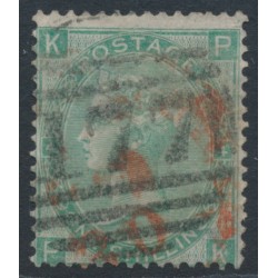GREAT BRITAIN - 1865 1/- green QV, Emblems watermark, plate 4, used – SG # 101