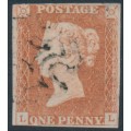 GREAT BRITAIN - 1841 1d red-brown QV, plate 9, check letters LL, used – SG # 7