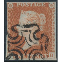 GREAT BRITAIN - 1842 1d red-brown QV, plate 23, check letters RH, used – SG # 8 GREAT BRITAIN - 1842 1d red-brown QV, plate 23, check letters RH, used – SG # 8