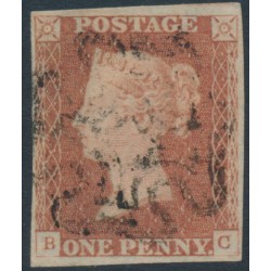 GREAT BRITAIN - 1842 1d red-brown QV, plate 24, check letters BC, used – SG # 8 GREAT BRITAIN - 1842 1d red-brown QV, plate 24, check letters BC, used – SG # 8