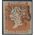 GREAT BRITAIN - 1842 1d red-brown QV, plate 24, check letters KG, used – SG # 8