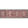 GREAT BRITAIN - 1857 1d red QV, plate 44, strip of 4 RG+RH+RI+RJ, used – SG # 40 (C10)