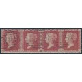 GREAT BRITAIN - 1857 1d red QV, plate 46, strip of 4 HI+HJ+HK+HL, used – SG # 40 (C10)