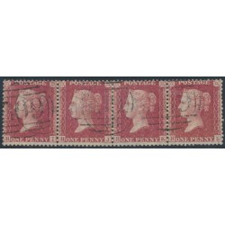 GREAT BRITAIN - 1857 1d red QV, plate 46, strip of 4 HI+HJ+HK+HL, used – SG # 40 (C10)