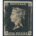 GREAT BRITAIN - 1840 1d intense black QV, plate 3, AD, used – SG # 1 (AS19)