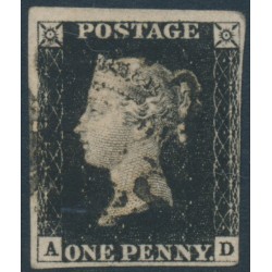 GREAT BRITAIN - 1840 1d intense black QV, plate 3, AD, used – SG # 1 (AS19)